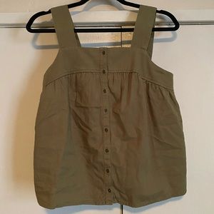 Olive Green Button Down Sleeveless Blouse
